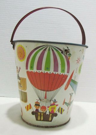 J.  Chein Vintage Tin Litho Sand Pail Bucket Airplane Jet Space Capsule Balloon