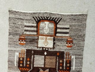 Vintage Mexican Mayan Aztec Woven Wool Rug Wall Hanging Tapestry Boho Folk Art