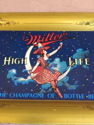 Vintage Miller High Life Beer Metal Tip Tray Girl On The Moon 2
