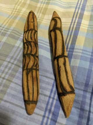 Australian Aboriginal Clapping Sticks With Poker Work Wooden Raw 2