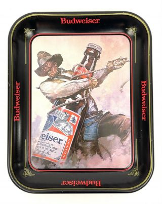 Vintage 1980s Budweiser King Of Beers Cowboy Roping A Beer Bottle Metal Tray