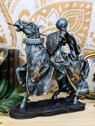 Ebros Medieval Jousting Suit Of Armor Knight On Cavalry Horse Statue 11 " Tall