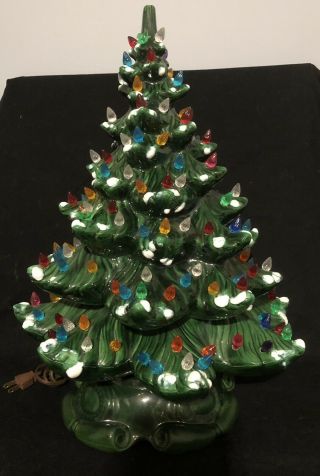 Vintage 1978 Ceramic Green Christmas Large Tree 18” Signed Lights Atlantic Mold