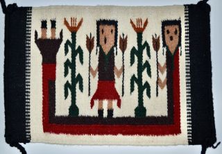 Vintage Small Native American Navajo Yei Hand Made Wool Corn Rug Blanket