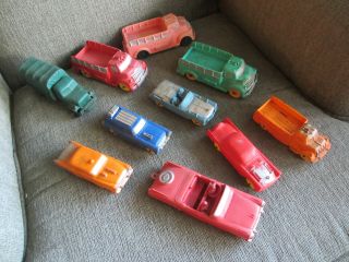 Vintage 50s 60s Group Of 9 Various Auburn Rubber Toys Cars Trucks - Toy Vehicles