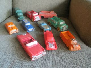 VINTAGE 50s 60s GROUP OF 9 VARIOUS AUBURN RUBBER TOYS CARS TRUCKS - TOY VEHICLES 2