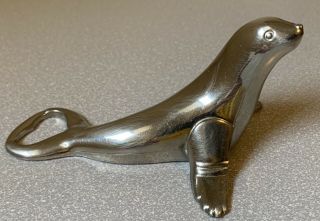 Vintage Chrome Metal Seal Sea Lion Figural Bottle Opener W.  Germany Fast Ship