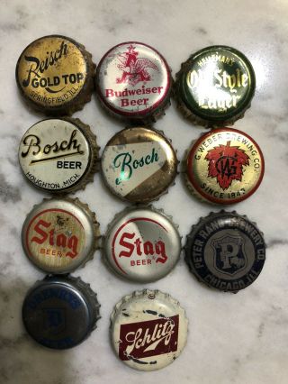Vintage Beer Bottle Caps - Reisch,  Bosch,  Old Style,  Stag,  & More (11)