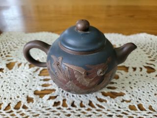 Vintage Chinese Yixing Zisha Pottery Teapot Dragon and Phoenix - Marked 3