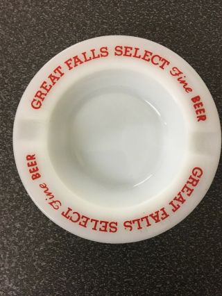 Vintage Great Falls Select Fine Beer Advertising Milk Glass Ashtray