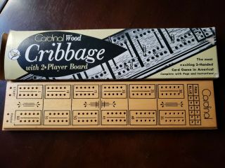 Vintage Hard Wood 2 Player Cribbage Board Complete With Pegs