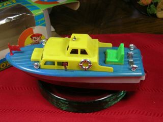 Vintage Plastic Toy Jet Boat Motorized Made In Hong Kong W/box Nos