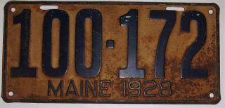 1928 Maine Heavy Steel Embossed - Long - License Plate 100 - 172 Good