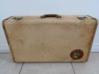 Vintage Large Leather Luggage Suitcase Trunk Storage Chest Coffee Table - Miami