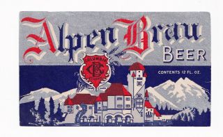 1900s Columbia Brewing Co,  St Louis,  Missouri Alpen Brau Beer Pre - Pro Label