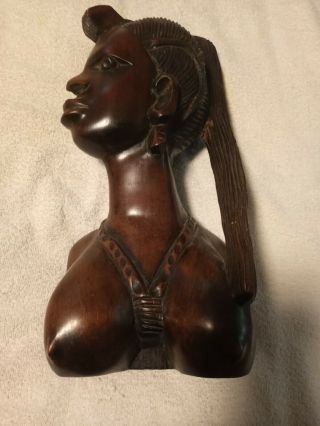 Vintage Carved African Woman Wood Sculpture Statue Bust Nude