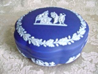 Large Vintage Wedgwood Cobalt Blue Dipped Jasperware Lidded Trinket Box