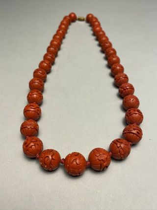 Vintage Chinese Cinnabar Round Bead Necklace