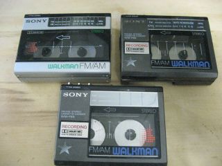 Sony Cassette Am/fm Walkmans.  (1) Wm - F15,  (2) Wm - F65 [lot Of 3]