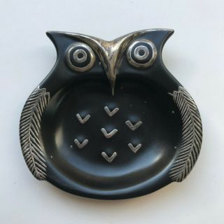 Emilia Castillo Owl Bowl Black Pottery W Silver Signed