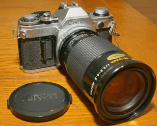 Vintage Canon Ae - 1 Film Camera W/ Kiron 28 - 105mm 3.  2 - 4.  5 Zoom Lens,  Battery