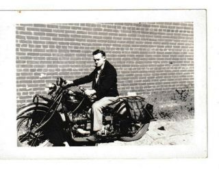 Vintage Indian Motorcycle – Man Seated On Bike - 1944