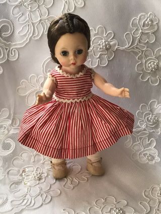 1950s Vintage Madame Alexander Kins Doll In Tagged Dress & Fuzzy Bottoms Shoes.