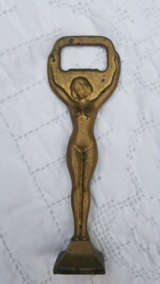 Vintage Bottle Opener Naked Woman Nude Lady Brass Bar Tools Standing
