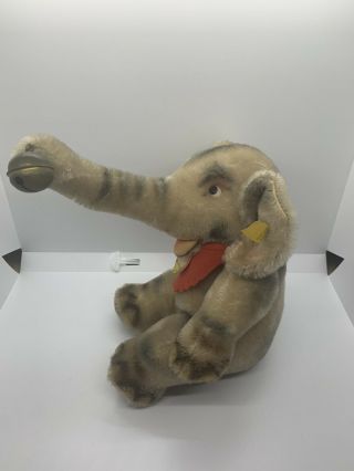 Vintage Steiff “jumbo” Elephant 8.  5” Tall W/ Button And Id Tag— Mohair