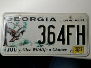 2004 Georgia Quail Wildlife License Plate Tag 364fh