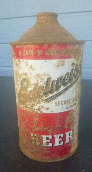 Vintage Edelweiss Secret Brew Quart Cone Top Beer Can Irtp Chicago Illinois