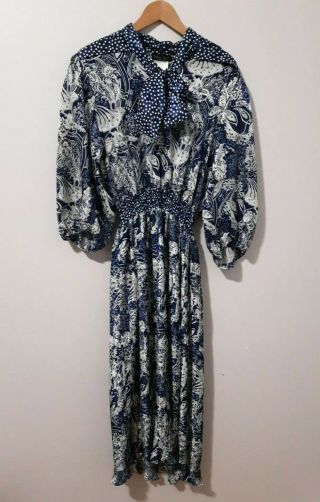 Vintage Diane Freis Blue & White Dress Midi