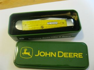 2005 Case Xx John Deere Trapper Knife 6254 Ss Yellow Jig Bone Handle Made In Usa