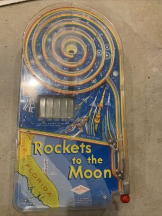 Vintage Wolverine Usa Rockets To The Moon Plastic Pinball Game Cape Canaveral
