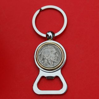 Us 1937 Indian Head Buffalo Nickel 5 Cent Coin Two Tone Key Chain Bottle Opener