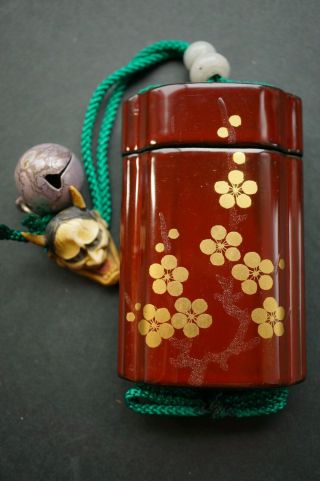Inro Sagemono Medicine - Box Cherry - Blossom Netsuke From Kyoto Japan 0616b11g