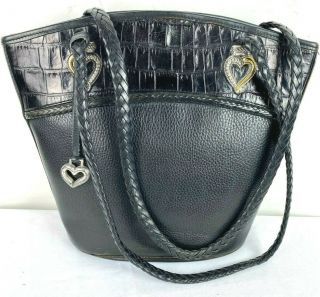 Vintage Brighton Black Pebble Croc Embossed Leather Hobo Shoulder Bag 015032