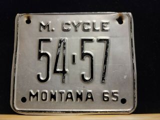 1965 Montana Motorcycle License Plate 54 - 57 Embossed