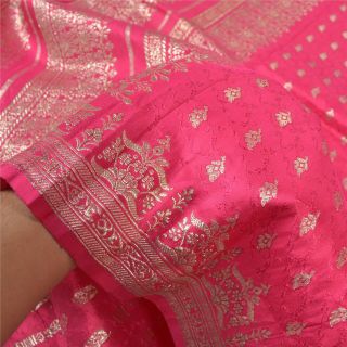 Sanskriti Vintage Pink Heavy Sarees Pure Satin Silk Woven Brocade Sari Fabric