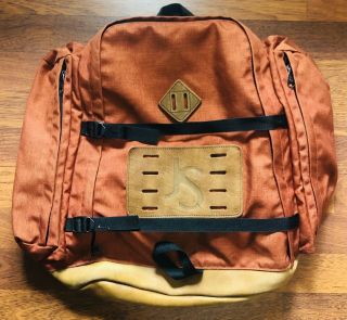 Vintage 70s Jansport Made In Usa Leather Bottom Orange Hicking Backpack Rare