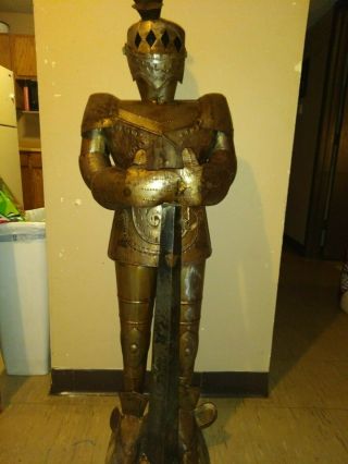 Vintage 4 Ft Tin Knight Statue Perfect For Your Mid Evil Theme Decor Or Mancave