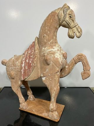 Vintage Carved Wood Chinese Dynasty Horse Statue