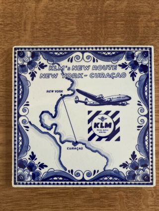 2 X Vintage KLM Airline Collectible Tile LA - Amsterdam 1979 York - curacao 3