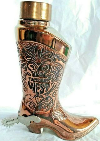 Vintage 1969 Faberge West Ceramic Cowboy Boot With Spur Cologne Bottle Copper.