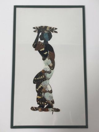 Authentic Vintage Butterfly Wing Art African Woman Art 15 " X 9 " Under Glass