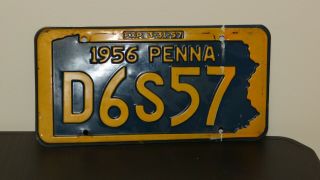 (p6) Vintage Pa Pennsylvania Penna License Plate 1956 D6s57