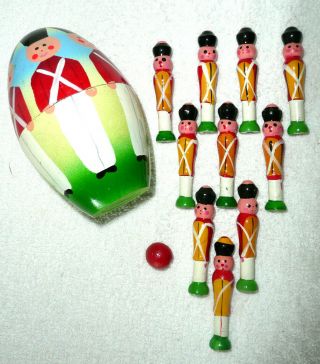 Vintage Hand Painted Wood Nesting Egg With 10 Soldiers & Ball - Poland