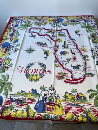 Vintage Souvenir Florida Tablecloth,  Printed,