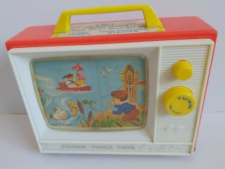 Vintage Fisher Price Classic Wind - Up Music Box Tv Giant Screen 2 Tune 1960s
