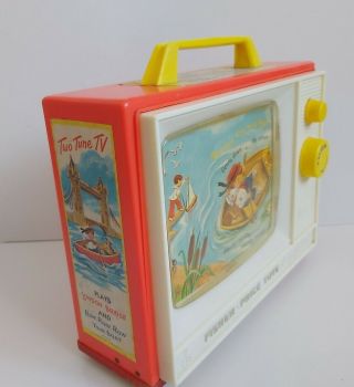VINTAGE FISHER PRICE CLASSIC WIND - UP MUSIC BOX TV GIANT SCREEN 2 TUNE 1960s 3